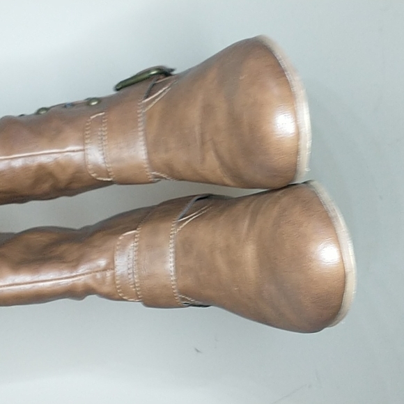 Not rated "mockingbird" tan/brown faux leather knee high studded boots - Picture 8 of 11
